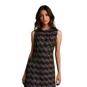 Trina Turk Good Night Tweed Black Red Sheath Dress Womens 2